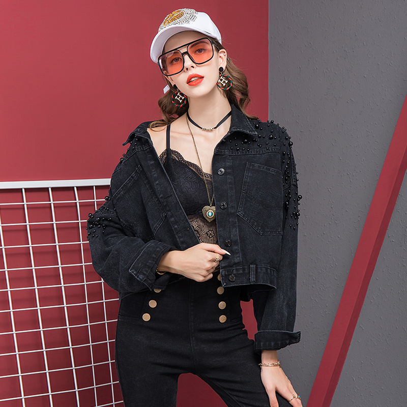 women denim jacket black loose beading short coat Spring Autumn styled jeans coats female 210524
women denim jacket black loose beading short coat Spring Autumn styled jeans coats female 210524