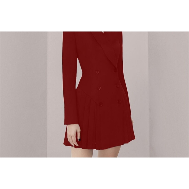 Spring Double-Breasted Pleated Dress Women Korea Vintage Office Wear Dresses Vestidos 210520