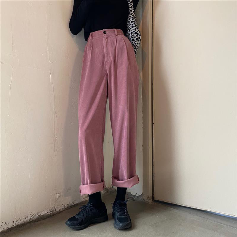 Wonder Harajuku Corduroy Chic Fall Trendy High Waist Streetwear All-match Ins Daily Trousers 210510
