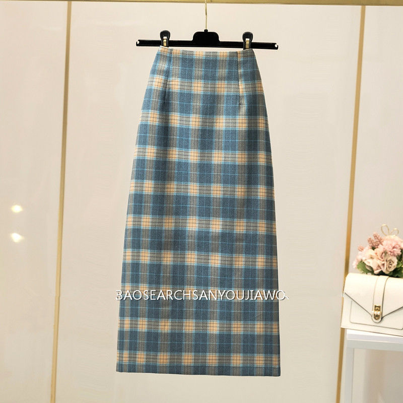 Wonder Autumn Midi woman Skirt Vintage Plaid Female Split Skirts Casual Street Lady High Waist Bottoms 210510