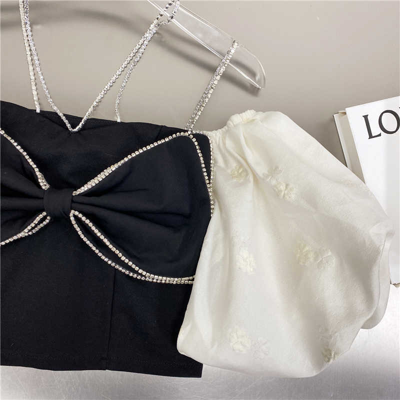 DEAT summer fashion women clothes straps white and black contrast colors backless brest sexy top short tank out fits 210709
