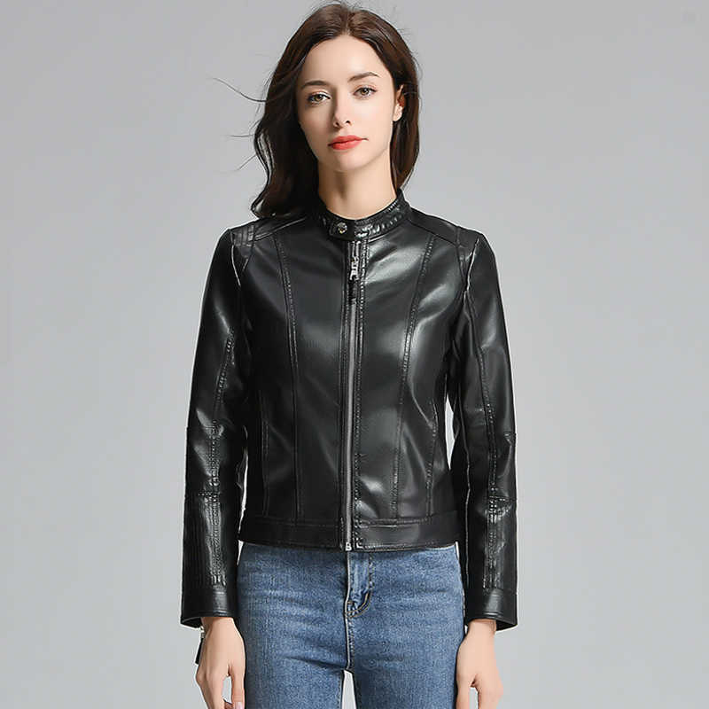 Ly Varey Lin Pu Motorcycle Faux Soft Leather Jacket Women Coat Slim Biker Female Black Pink Short Outerwear 210526