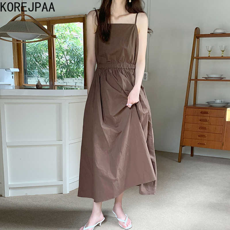 Korejpaa Women Dress Summer Elegant Slimming Square Collar Exposed Clavicle Folds Elastic High Waist Suspender Vestidos 210526, Brown
Korejpaa Women Dress Summer Elegant Slimming Square Collar Exposed Clavicle Folds Elastic High Waist Suspender Vestidos 210526, Brown