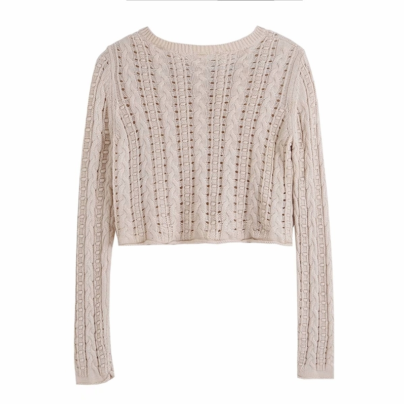 Streetwear Women Hollow Out Sweaters Fashion Ladies O-Neck Knitted Coats Elegant Female Chic Button Beige Cardigan 210430