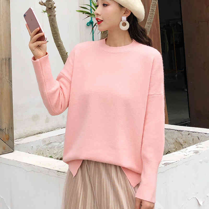 Fashion Autumn Knitted Loose Women Sweater Casual Long Sleeve Soft Bottom Solid O-neck 5200 50 210508