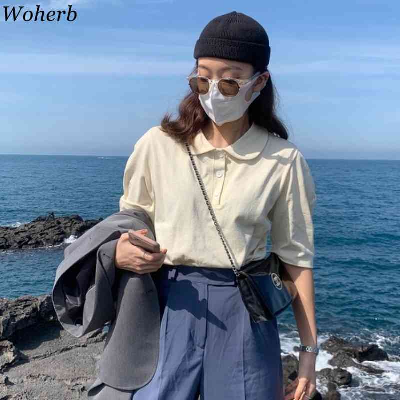 Korean Chic Short Puff Sleeve T-shirt Women Summer Casual All Match Vintage Tops Fashion Clothes Woman T Shirts 210422
