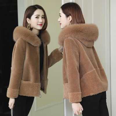 Winter Lamb Fur Coat Women Short Jacket Warm Soft Zipper Faux Hair Hooded Collar Fashion Female Plush Overcoat Outwear 211019