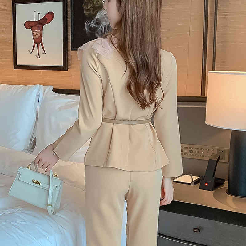 Autumn Long Sleeve Blazer+Trouses Office Two-piece Set Women Business Pants Set Stylish Lady Elegant Formal Set Suit 210515