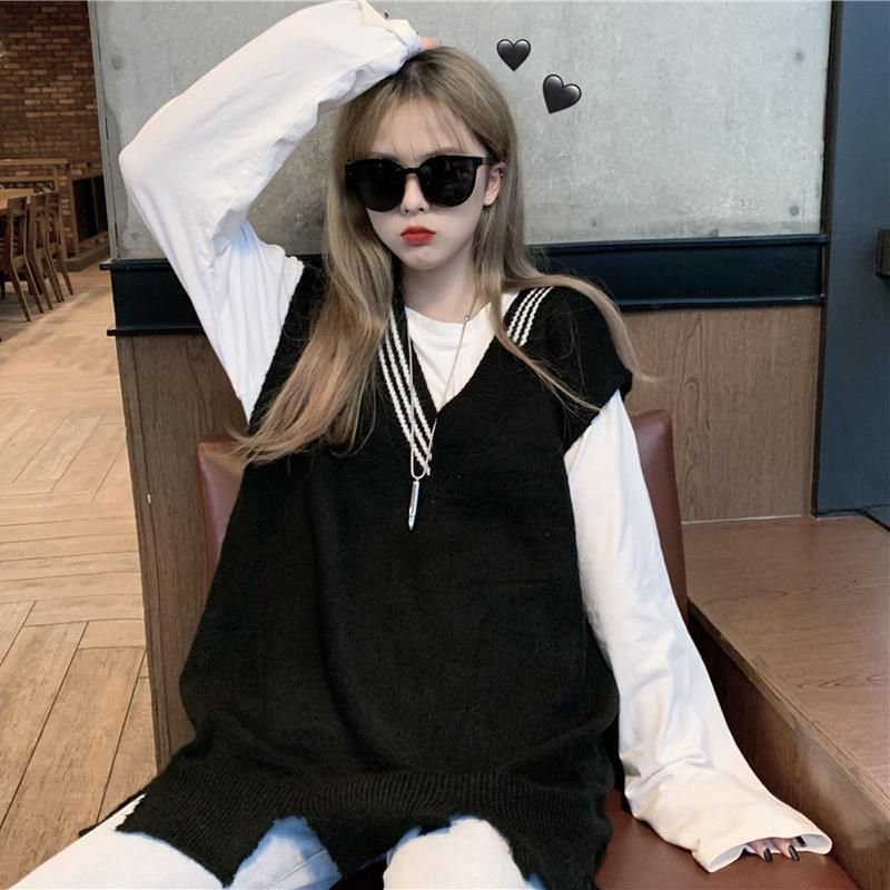 women's sweaters female knitted wool cool vest + long-sleeved white t-shirt a unit /suit spring autumn korean new v-neck loose two, White;black
women's sweaters female knitted wool cool vest + long-sleeved white t-shirt a unit /suit spring autumn korean new v-neck loose two, White;black