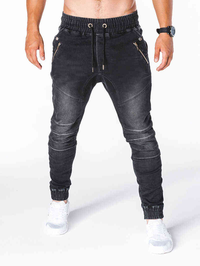 Blue Vintage Man Jeans Business Casual Classic Style Denim Male Cargo Pants More Pockets Frenum Ankle Banded Casual Pants S-3XL 211120