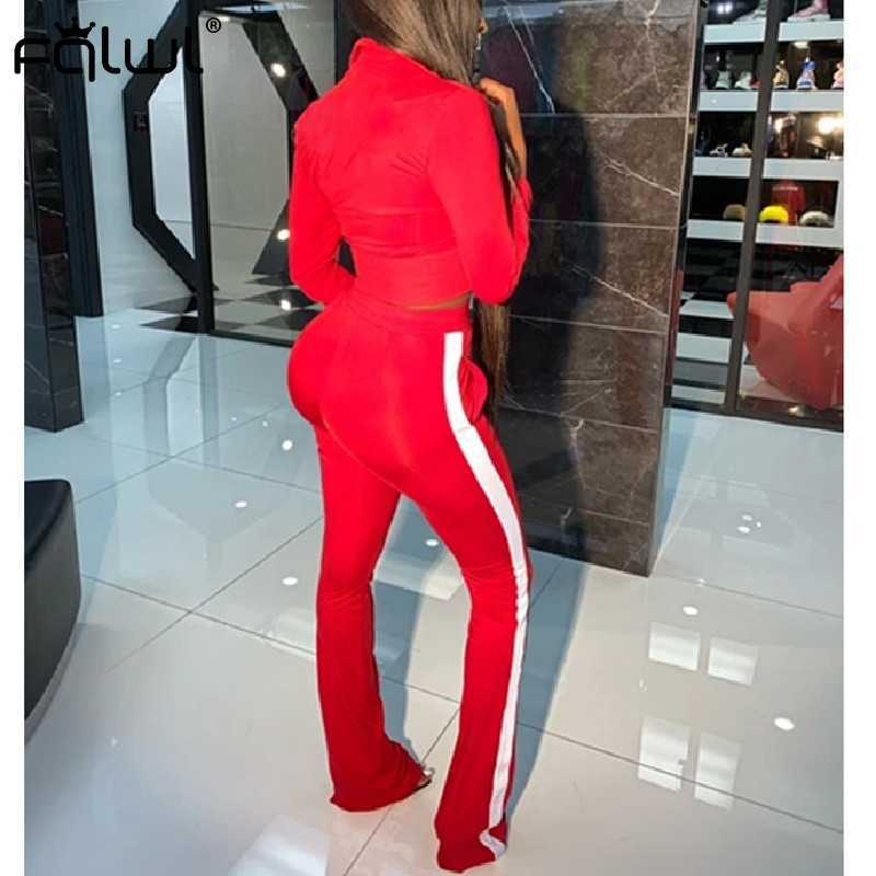 FQLWL Casual 2 Two Piece Set Women Sexy Pink Outfits Crop Top Stacked Pants Leggings Women Matching Sets Ladies Tracksuit Female Y0625