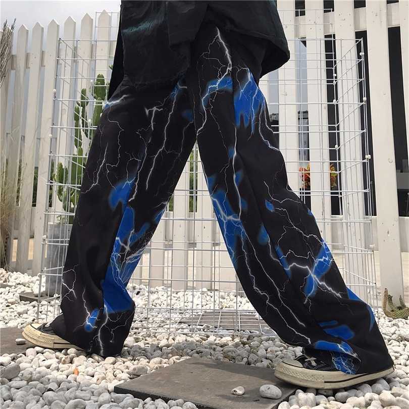 Women's pants spring and summer traf casual loose wideleg harajuku retro lightning print for women 60 211124Z