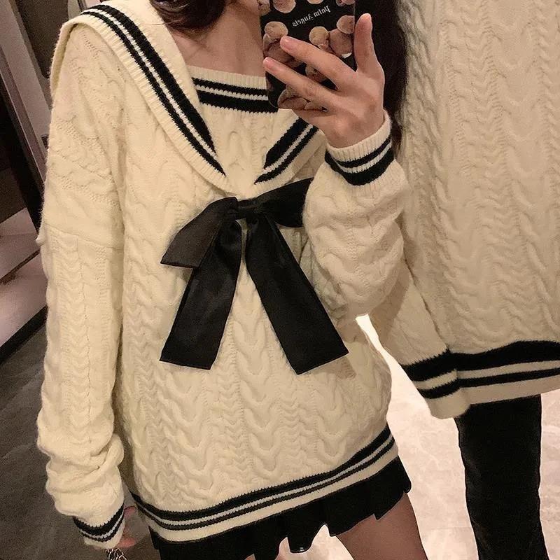 Women's Sweaters Preppy Style Couple Sweater Men Women Fashion Lolita Girl Sweet Navy Collar Couples Harajuku
