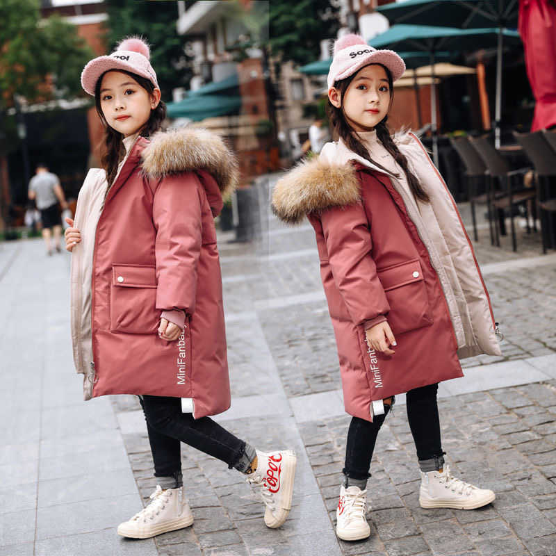 Winter Warm Jackets for Girls Fashion Fur Hooded Children Girls Waterproof Outwear Kids Cotton Lined Parkas 211025