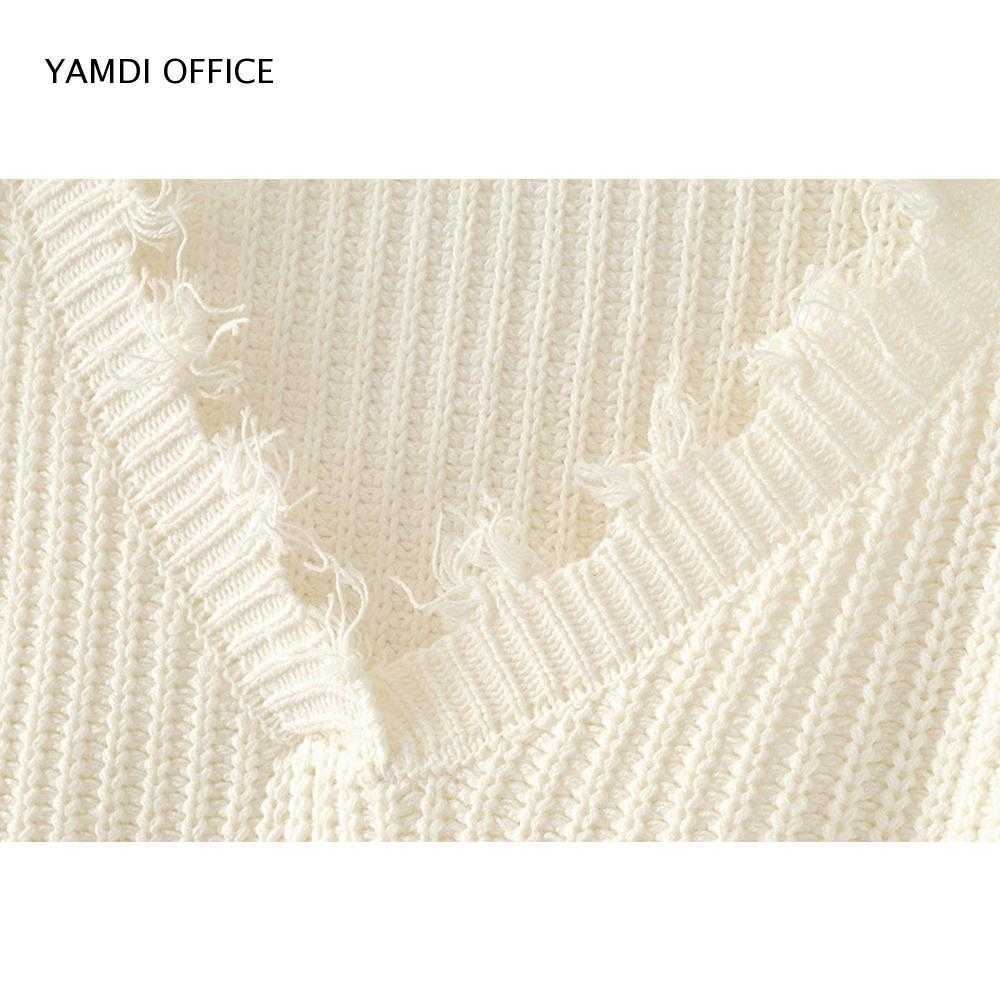 YAMDI women tassel sweater autumn winter solid orange white black sweaters cropped jumpers v neck sexy knitted pullover 211007