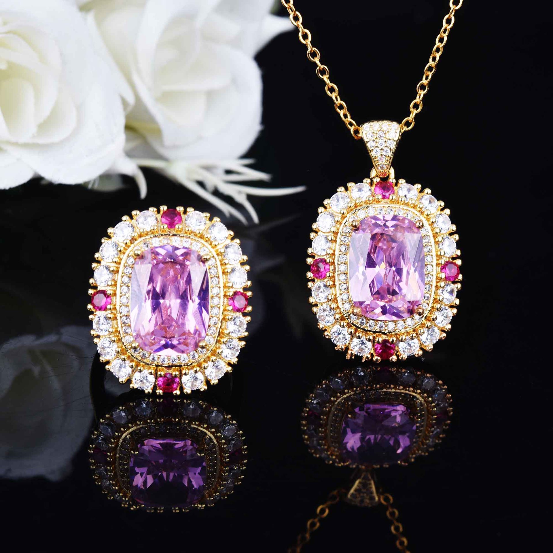 Vintage Topaz cz Jewelry set 925 Sterling Silver Engagement Wedding Rings Necklace For Women Bridal Party Gift