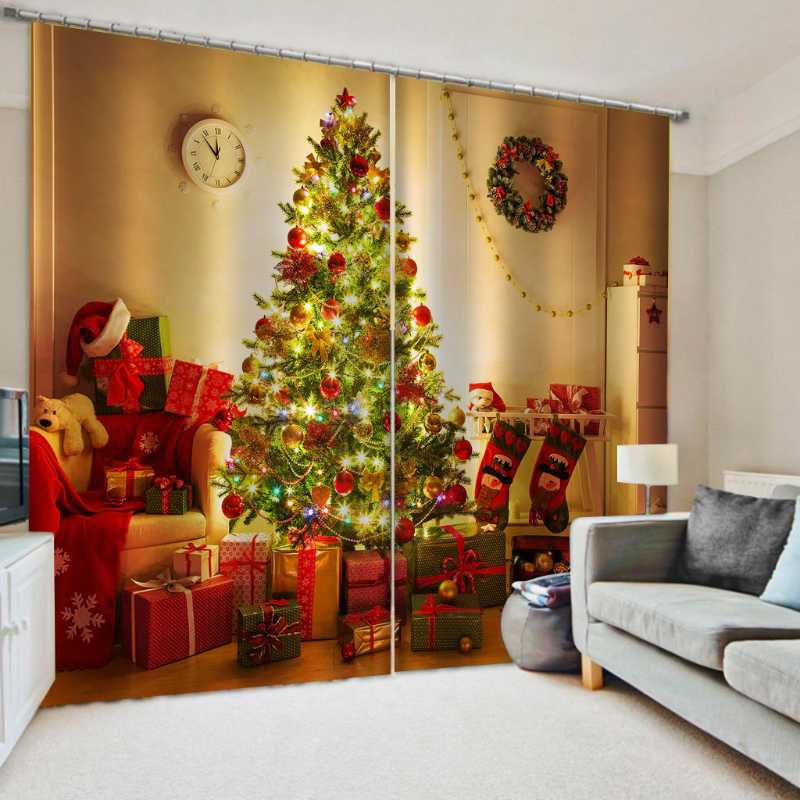 

Curtain & Drapes Custom 3D Christmas Tree Curtains For Living Room Bedroom Home Decor Sock Design Cortinas, As the photo