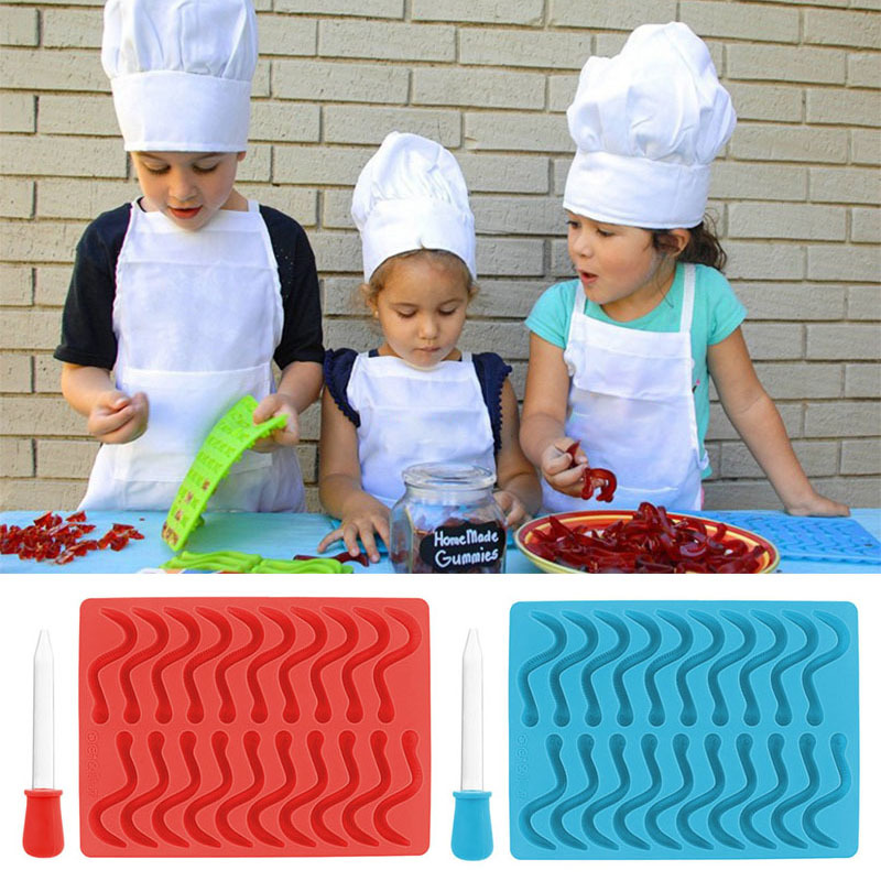 Gummy Mould Snakes Worms Shaped Hard Candy Molds Baking Accessories Silicone Kitchen Gadgets 1PCS Cake Decorating Tools