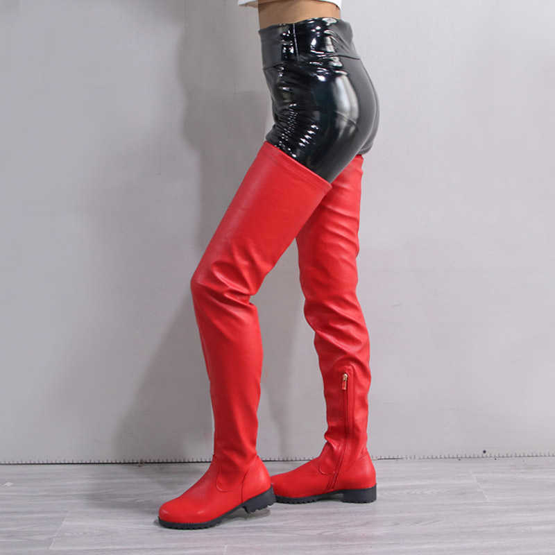 Women Shoes Black Thigh High Boots New Autumn Pu Leather Low Heel Comfortable Shoes Over The Knee Waterproof Boots Ladies Shoes Y0910