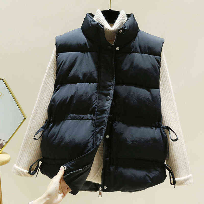 Cotton body Warmer Vest Women Plus Size Thick Down Zipper Beige Black Warm Coat For 211120