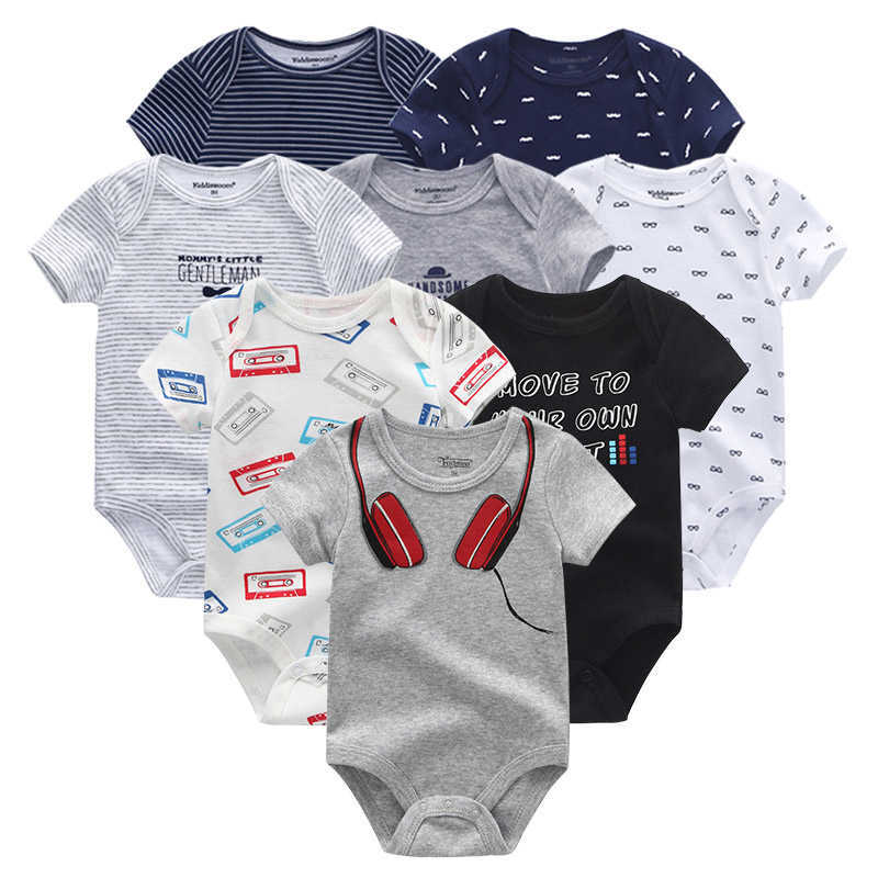 Unisex Baby Girl Clothes Cotton 8PCS born Solid Bodysuit Boy Sets Cartoon Short Sleeve Print Ropa bebe 211011
