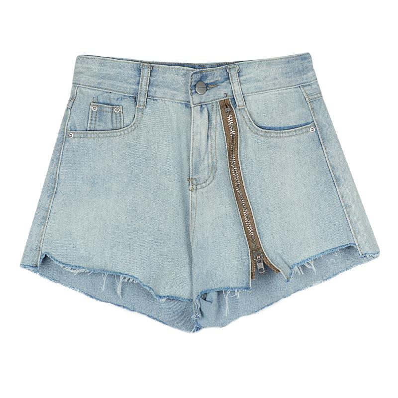 Korean Summer High Waist A-line Slim Shorts Sexy Zipper Denim Wide-leg Female Fashion Streetwear 2021 Women's