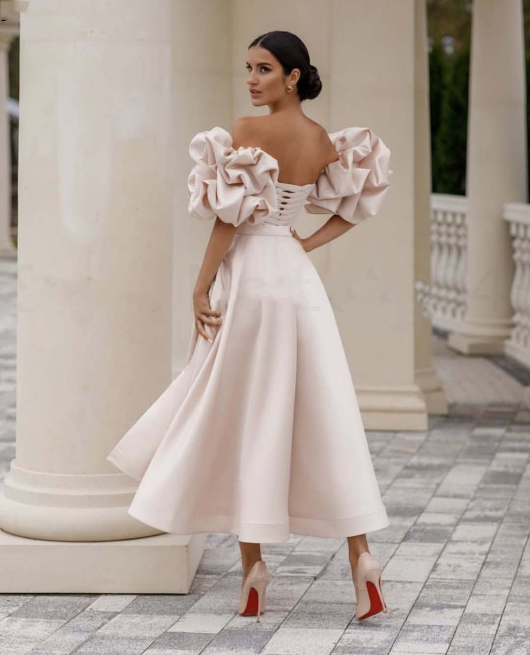 Vintage Tea Length A Line Wedding Dresses Satin Short Bridal Gowns With Detachable Sleeve Sexy Side Split Garden Bride Dress robes de mariée Custom Ma