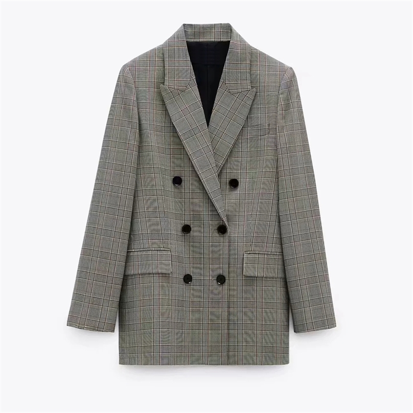 women check blazer grey lapel collar long sleeves Blazer front flap pockets double-breasted fastening with contrast buttons 210520, Dark grey
women check blazer grey lapel collar long sleeves Blazer front flap pockets double-breasted fastening with contrast buttons 210520, Dark grey
