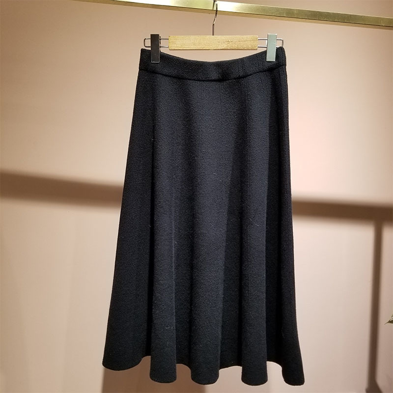Winter Ladies Pure Color Elegant High Waist Warm Stretch Chic Bust A-Line Knitted Skirt Temperament 210521
