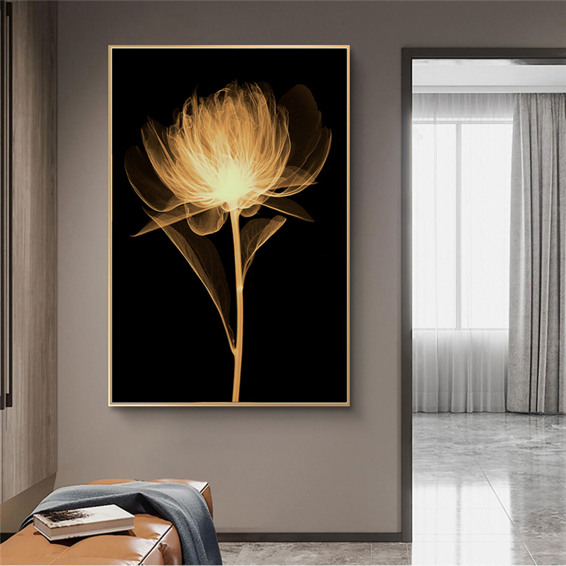 Light Yellow Flowers Canvas Paintings Abstract Flowers On Black Groud Wall Art Posters Modern Art Pictures For Living Room Decor