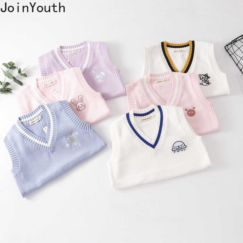 Joinyouth Japanese Sweaters Vest Women Embroidery Cartoon Knit Pullovers Tank Casual Waistcoat Top Female Korean Fashion Sweater 210918