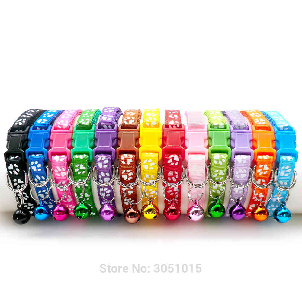 Wholesale Paw Collars 100 X Hot Cute Bell Small Dog Collar Cat Collars Pet Collar Adjustable Puppy Cats Accessories 210325