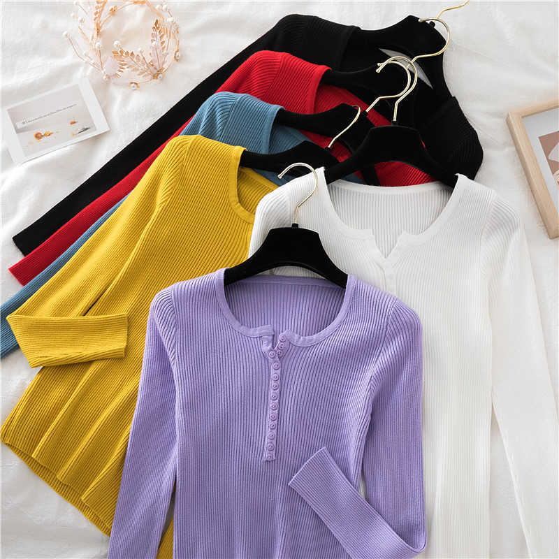 Black V-neck Knit Soft Female Sweater Winter Autumn Outer Wear Thin Long Sleeves Slim Skinny Short Sweater Pullovers women 210918