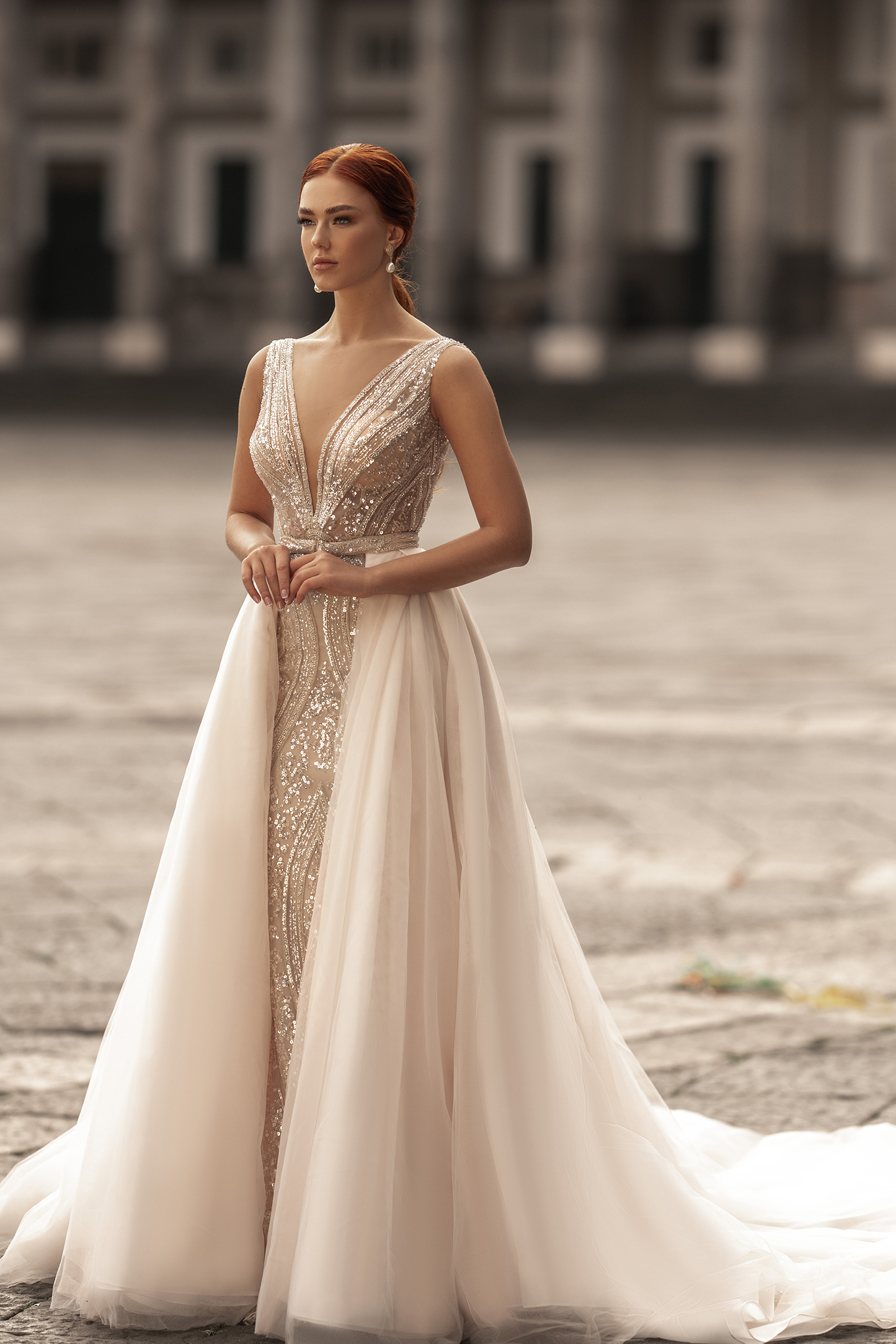 katherine Joyce Mermaid 2021 Beaded Wedding Dresses Bridal Gowns With Detachable Train V Neck Backless Bride Plus Size robes de mariée