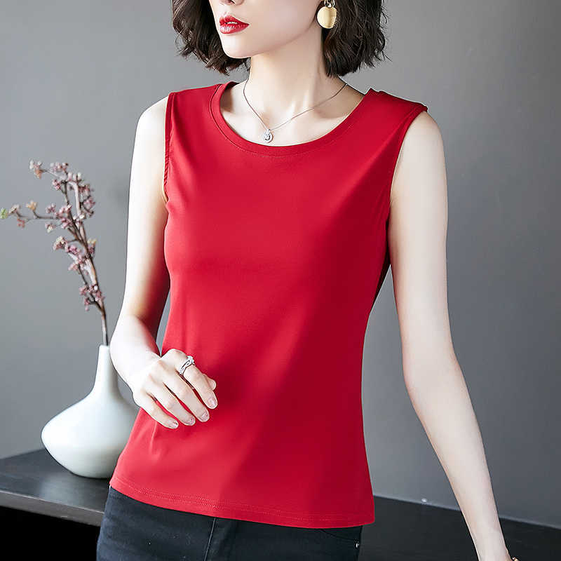 Korean Fashion Cotton Tops Women Tank Solid Tees Plus Size 3XL/4XL Summer Woman Sleeveless Stretch Tanks 210531