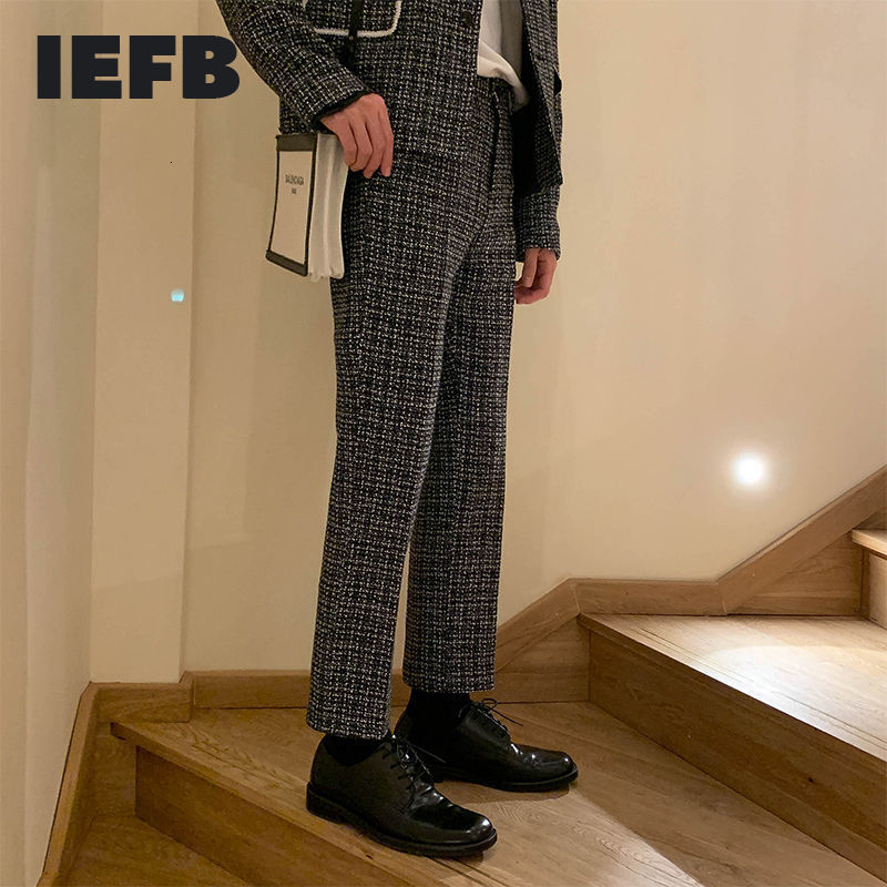 IEFB /men's wear straight casual suit pants for male spring ankle-length pants zipper pockets trousers 9Y3903 210524