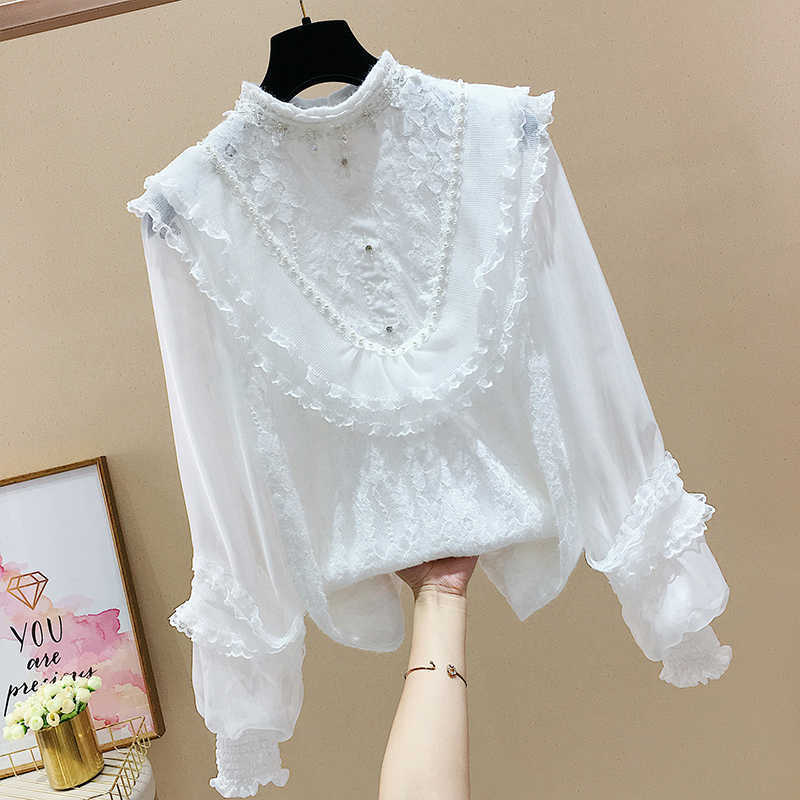 Solid Wooden Ear Lace Nail Bead Chiffon Full Shirt Spring Women Blouses 210615, White
Solid Wooden Ear Lace Nail Bead Chiffon Full Shirt Spring Women Blouses 210615, White