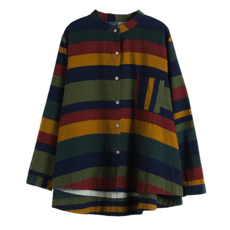 Women Shirt Long Sleeve Cotton Striped Blouse Spring Femme Lady Loose Clothing Casual Top Quality Blusas Feminina A368 210512