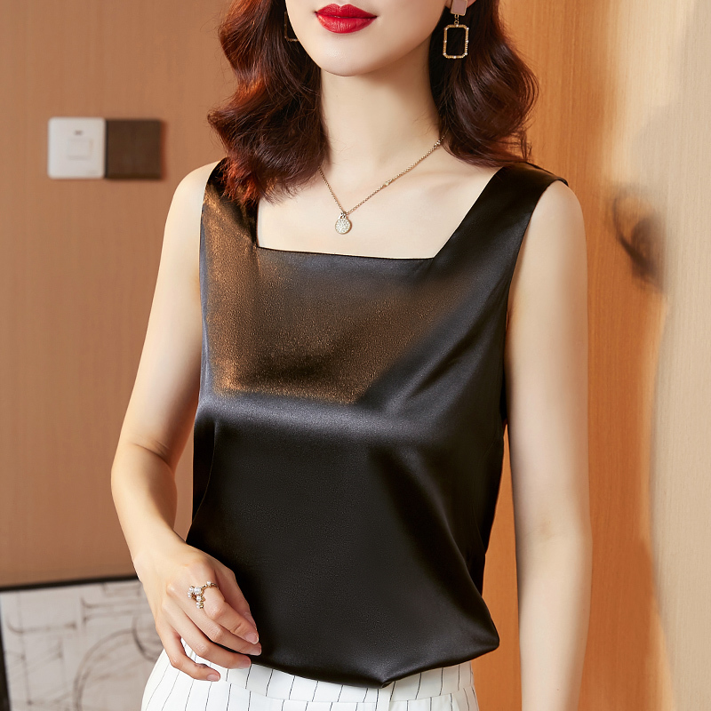 Square Collar Vest Women Camis Fashion Sleeveless Top for Summer Clothes Satin Spaghetti Strap Tank Blusas 14012 210506