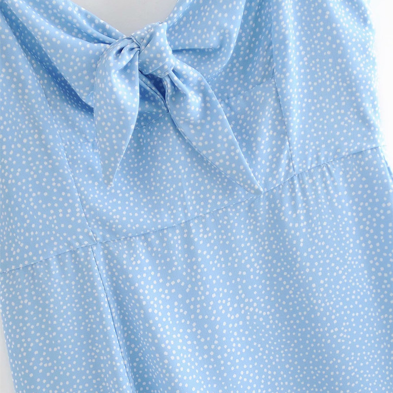 Sweet Women V Neck Bow Lace Dress Summer Fashion Ladies Beach Style Cute Female Polka Dot Slit Mini 210515