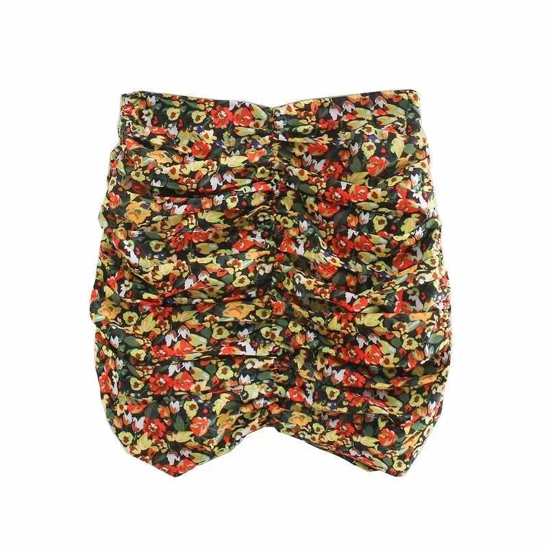 DEAT Summer Holiday Style Printing Short Puff Sleeve Square Collar Top Mini Skirt Two Piece Set Women Outfits MJ176 210709