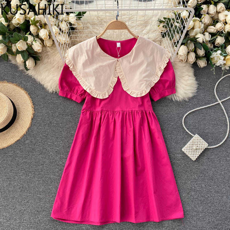 Causal Sweet Hit Color Peter Pan Collar Dresses Puff Sleeve High Waist A-line Women Dress Vestido Mujer 6G911 210603, Purple 
Causal Sweet Hit Color Peter Pan Collar Dresses Puff Sleeve High Waist A-line Women Dress Vestido Mujer 6G911 210603, Purple