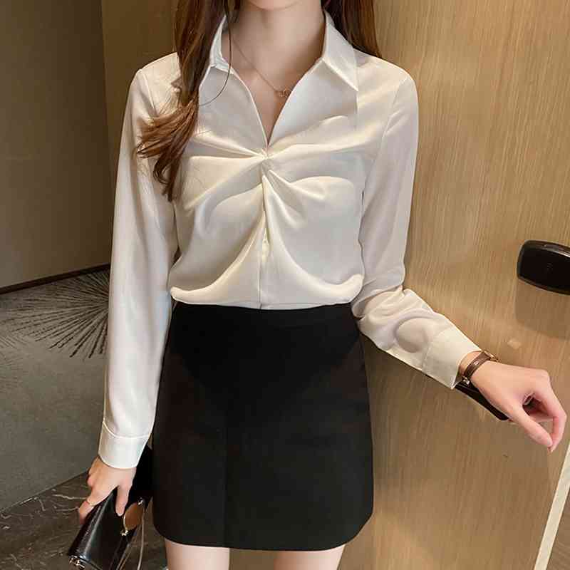 Satin Women Blouse Pullover Straight Shirt Long Sleeve Female Shirts Autumn Korean Elegant All-match Tops 10507 210508