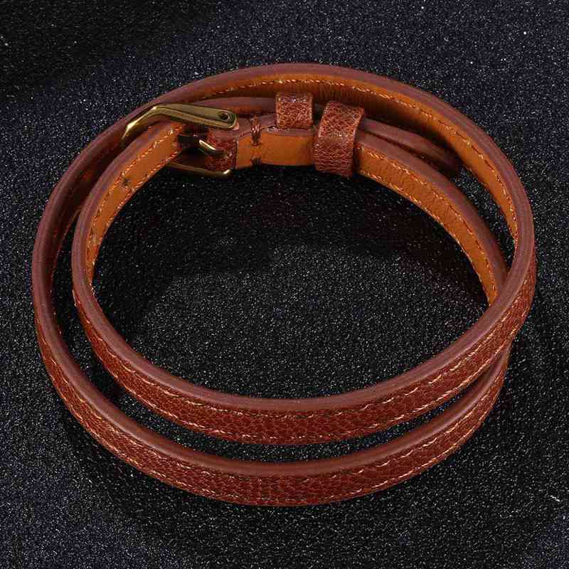 Fashion Women Jewelry Brown Leather Bracelet Handmade Golden / Rose Gold Alloy Buckle Multilayer Wrap Bracelets Sp0588