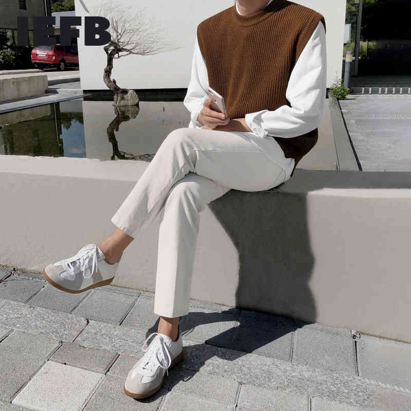 IEFB Spring Men's Pullover Sweater Korean Vest Sleeveless Round Neck Kintted Waistcoat For Male All-match Tops 9Y5451 210524
