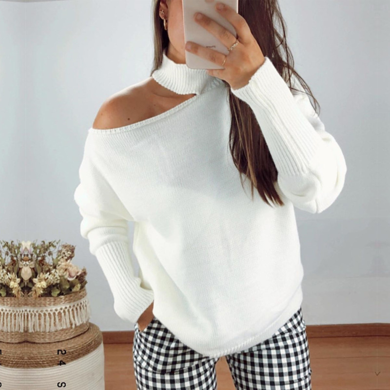 Spring Arrivals Solid Color Long Sleeve Halter Off Shoulder Loose Irregular Sweater MZ658 210525, White
Spring Arrivals Solid Color Long Sleeve Halter Off Shoulder Loose Irregular Sweater MZ658 210525, White