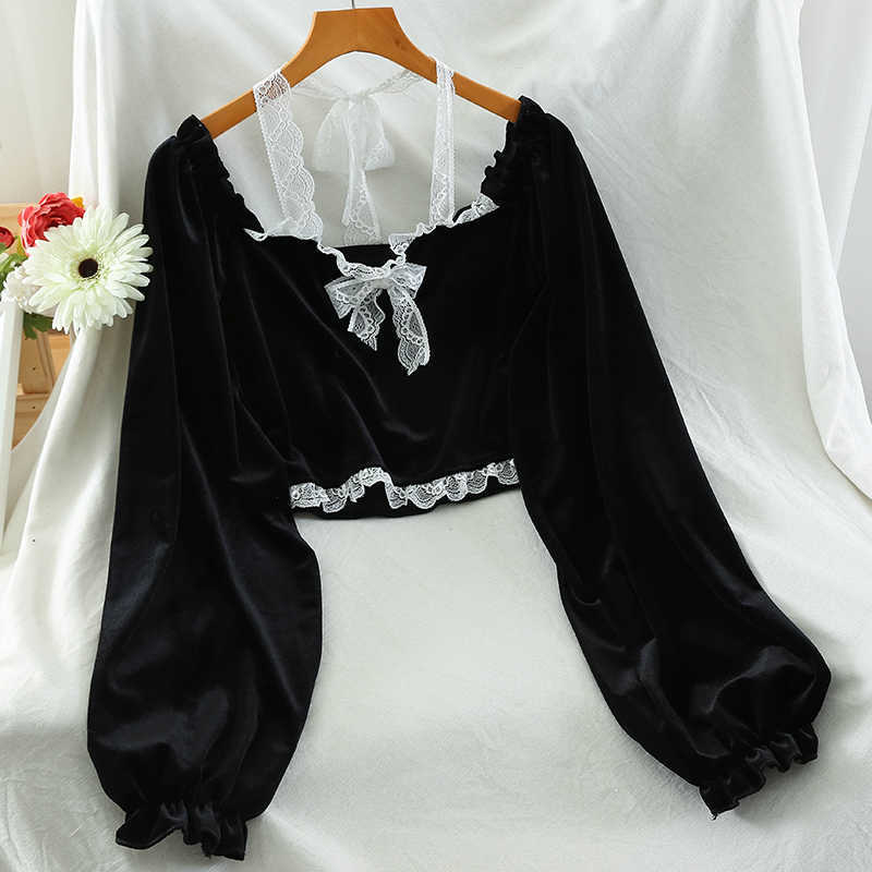 Chic Lace Patchwork Velvet Shirts French Style Elegant Sexy Square Collar Women Blouse Exquisite Button 210601, Black
Chic Lace Patchwork Velvet Shirts French Style Elegant Sexy Square Collar Women Blouse Exquisite Button 210601, Black