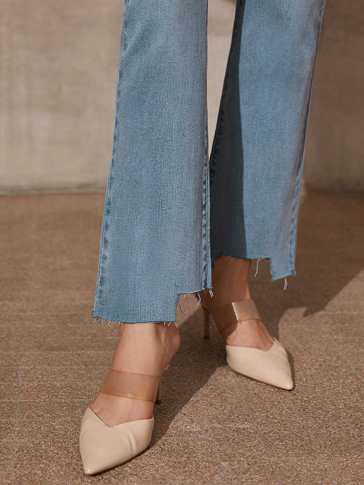 Minimalism Spring Summer Causal Jeans For Women Fashion High Waist Irregular Hem Pants Women's 12130046 210527