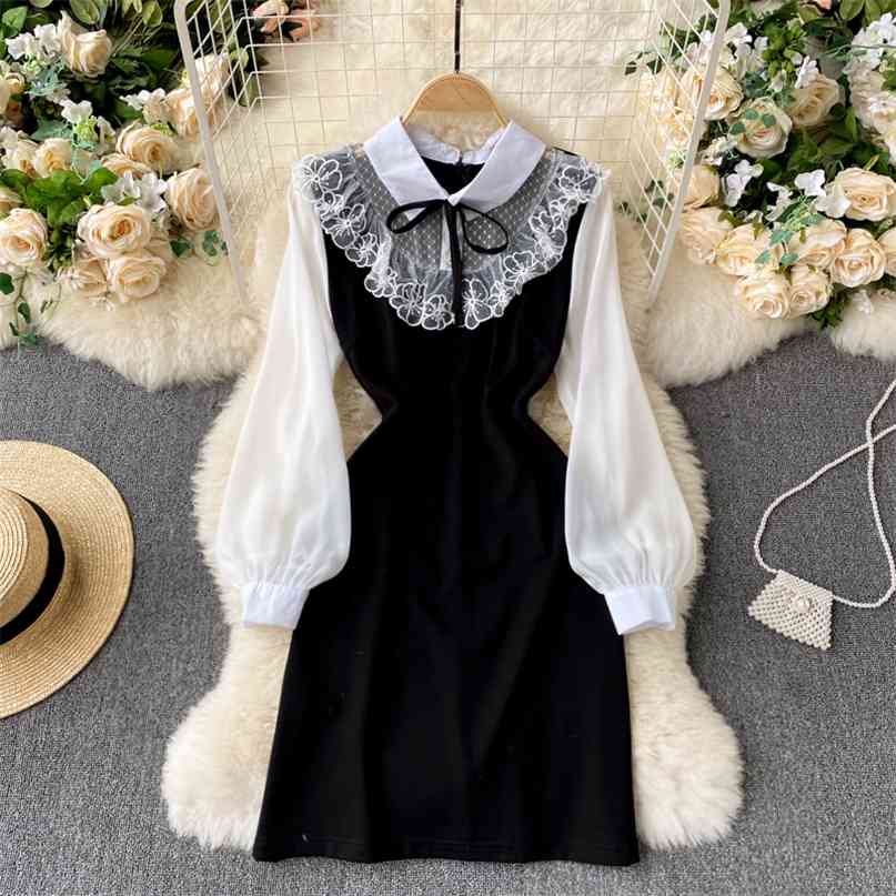 Women Elegant Mesh Lace Spliced Chiffon Patchwork Long Sleeve Dress Bow-tied Turn down Collar Vintage Female Dresses Mujer 210603, Black
Women Elegant Mesh Lace Spliced Chiffon Patchwork Long Sleeve Dress Bow-tied Turn down Collar Vintage Female Dresses Mujer 210603, Black