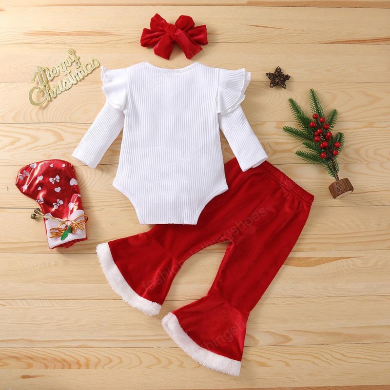 kids Clothing Sets girls Christmas outfits infant Flying sleeve Tops+Golden velvet Flared pants+Bow Headband 3pcs/set Spring Autumn baby Xmas Clothes